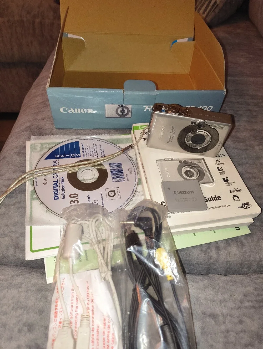 Canon Silver Compact Camera Kit with Box and Accessories